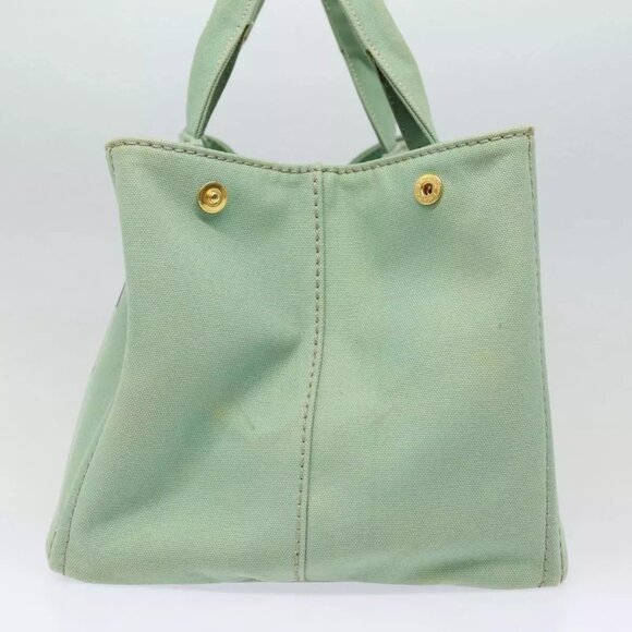 PRADA Canapa GM Hand Bag Canvas Gold Green Auth - Picture 13 of 16